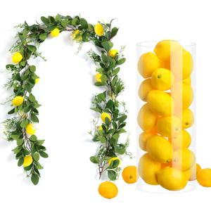 XunYee 6 ft Artificial Summer Lemon Garland with 30 Pcs 3 x 2 Inch Fake Lemons Greenery Fake Fruit Party Decoration for Home Front Wedding Shower Party Table