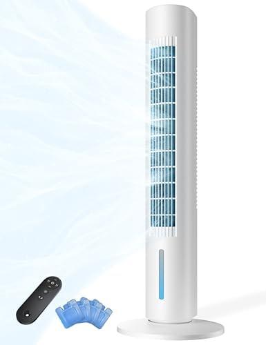 Evaporative Air Cooler w/Remote, 37’’ Windowless Portable Air Conditioners, Cooling Tower Fan, 12H Smart Timer, 70° Oscillating, 2.5L Water Tank & Ice Packs, Ultra-Quiet Standing Fan For HomeOffice