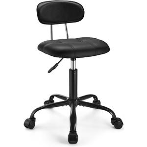 Square Rolling Stool with Backrest Height Adjustable Chair Swivel Drafting Chair Stool Chair with Wheels Stable Base Foot Black