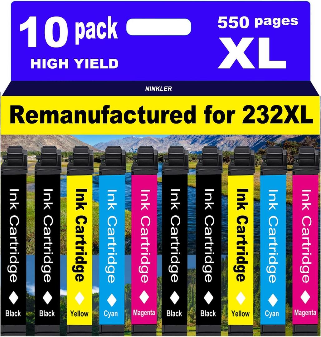 for 232XL Remanufactured for Epson 232XL Ink Cartridges Combo Pack 232 T232XL for XP-4200 XP-4205 Workforce WF-2930 WF-2950 Printer 10 Pack 4 Black 2 Cyan 2 Magenta 2 Yellow