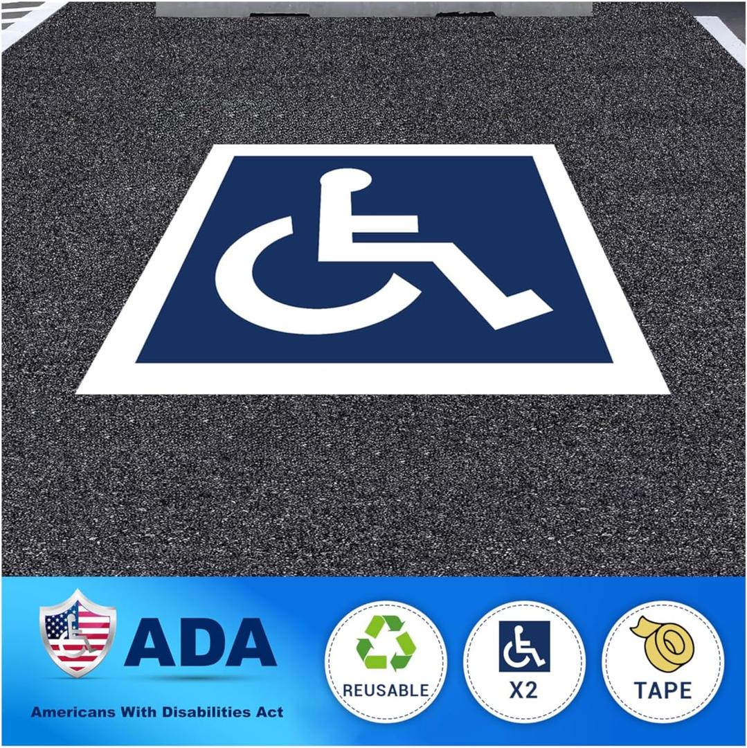 36" x 36" (2-Pack), Handicap Parking Stencil, ADA Compliant, Reusable Roll-Up Waterproof Handicap Stencil for Parking Lot - Great for Asphalt, Concrete and All Pavement Surfaces