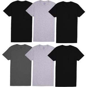 Fruit of the Loom Men's Tee Undershirts, Moisture Wicking & Tag Free, Short Sleeve Pocket T-Shirts (Medium, Colors May Vary - 6 Pack - Pocket)