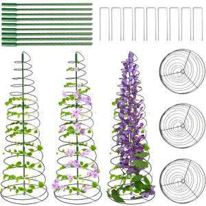 WNJ 3-Pack Pea Trellis Green Bean Trellis for Garden, Sugar Snap Tower with Pole, Stretchable to 53.6 Inch, Metal Climbing Plant Grow Cage Stand for Cucumber Vine Vegetables Indoor Outdoor