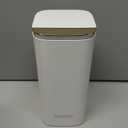 Makeup Brush Holder with Lid, Push Pop-Up Makeup Brush Organizer,4 Slots Makeup Cosmetics Organizer for Vanity Decor, Bathroom Countertop, Large Capacity, Dustproof, Waterproof | White and Gold