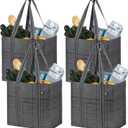 VENO 4 Pack Reusable Grocery Bags with Hard Bottom, Heavy-Duty Shopping Bags for Shopping Cart (Windowpane, 4 Pack)