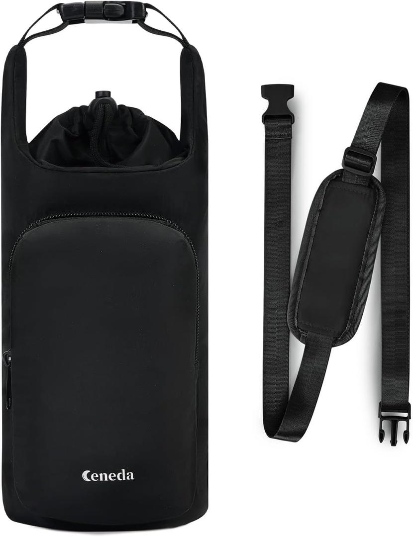 Ceneda Water Bottle Carrier Bag with Phone Pocket 32oz 40oz Tumbler Insulated Water Bottle Holder with Adjustable Shoulder Strap Carrier Sling Bag (Black-1)