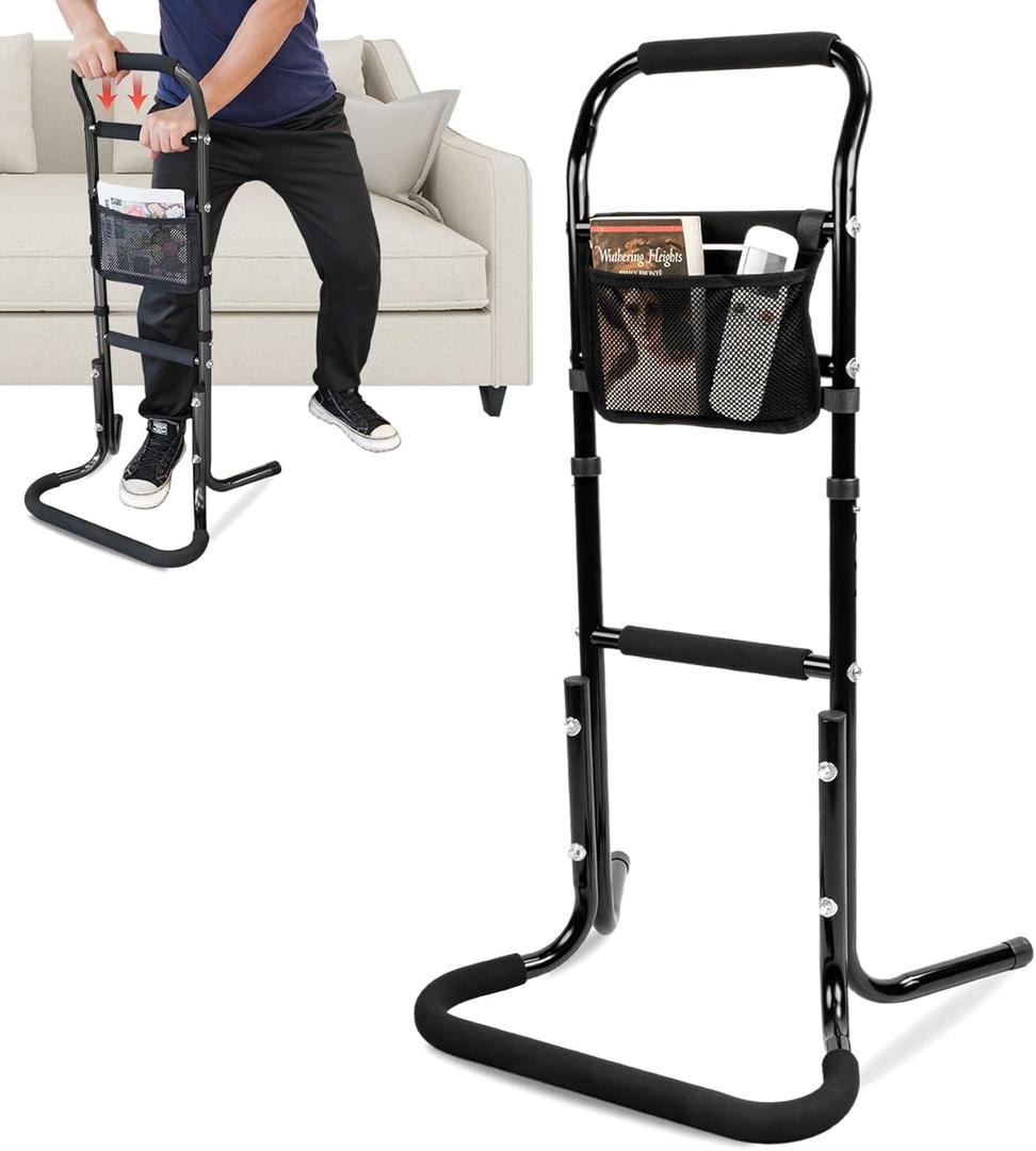 Portable Chair Stand Assist for Elderly, Height Adjustable Mobility Aids, 300LBS Capicity, Lift Safety Assist Devices Helps Seniors Get Up from Couch, Bed, Floor, Padded Cane Bars, Black (Enlarged Base)