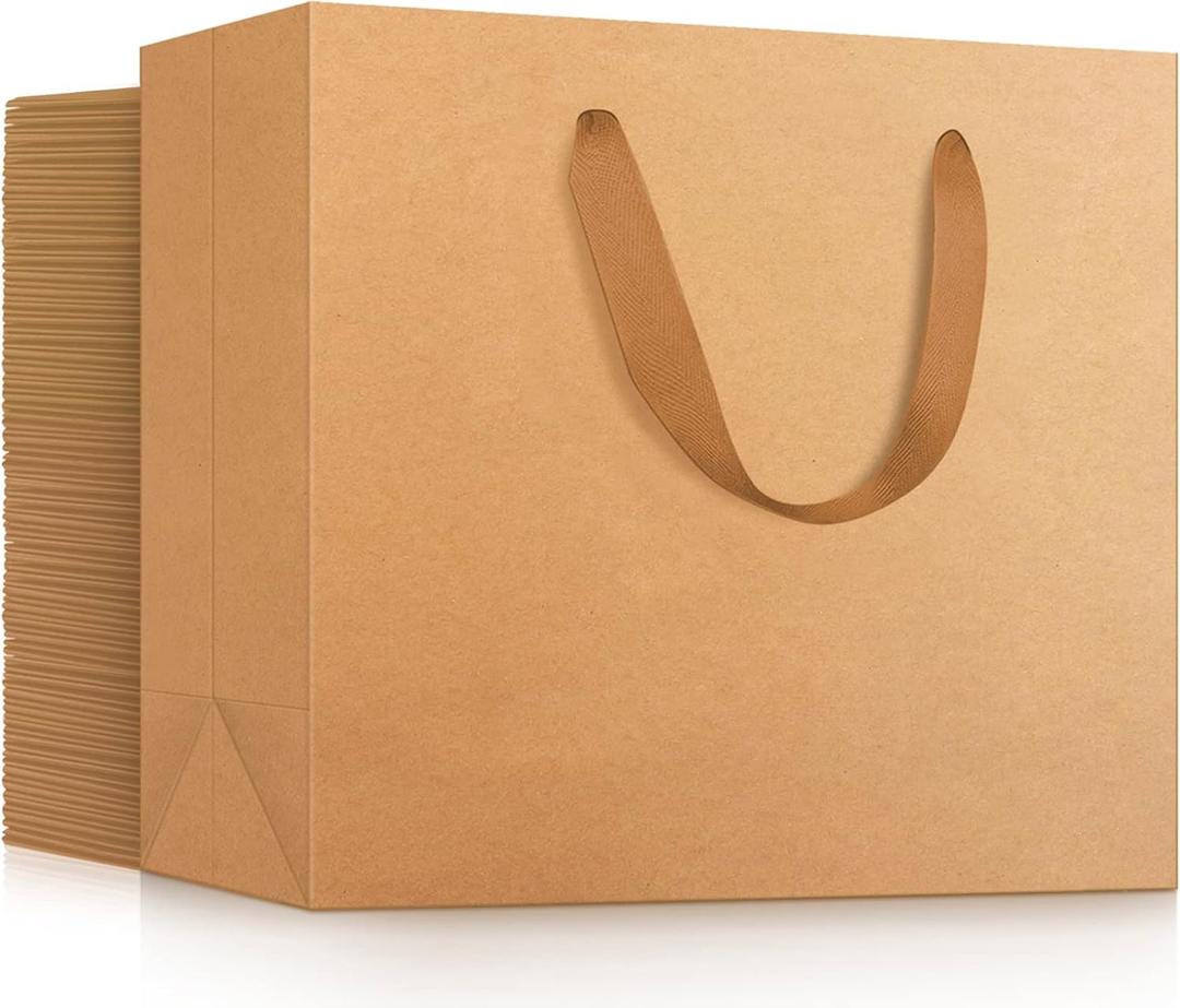 EUSOAR Kraft Shopping Paper Bags, 50pcs 10.6" x 3.1" x 8.3" Brown Kraft Gift Bags with Handles, Retail Handle Bag Merchandise Gift Wrapping Bag for Birthday Wedding Party