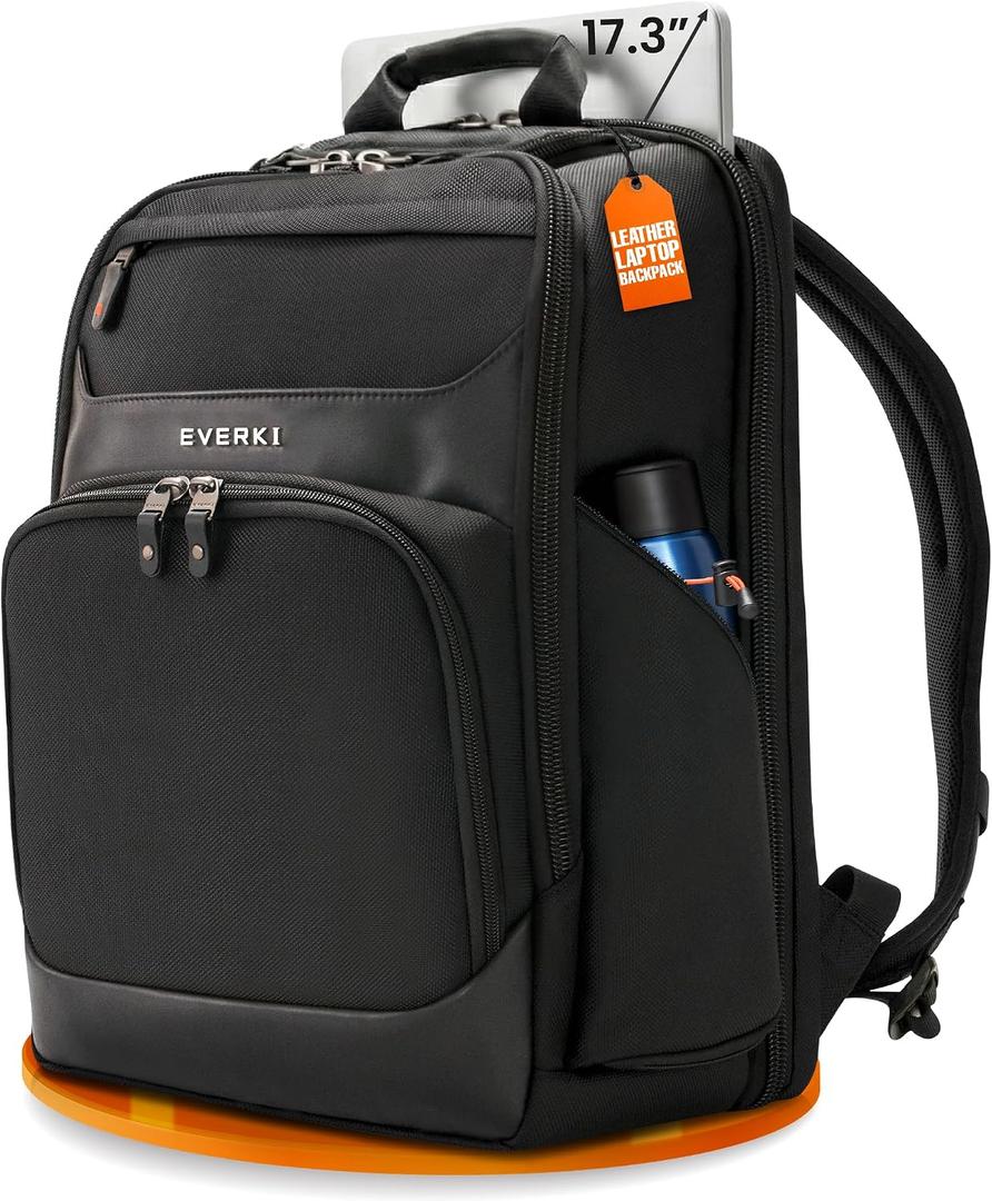 EVERKI Onyx 36L Business Laptop Backpack Professional Travel Backpack for Men & Women, Laptop Bag with Premium Leather Ballistic & Nylon, Office & Flight Approved, Fits Laptops up to 17.3 - Black, 36 Liters
