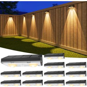 VOLISUN Solar Fence Lights, 12 Pack Solar Powered Fence Lights Outdoor with Warm White LED Spot Lens, IP65 Waterproof Fence Solar Lights Outdoor for Patio, Backyard, Railing, Deck（Black）