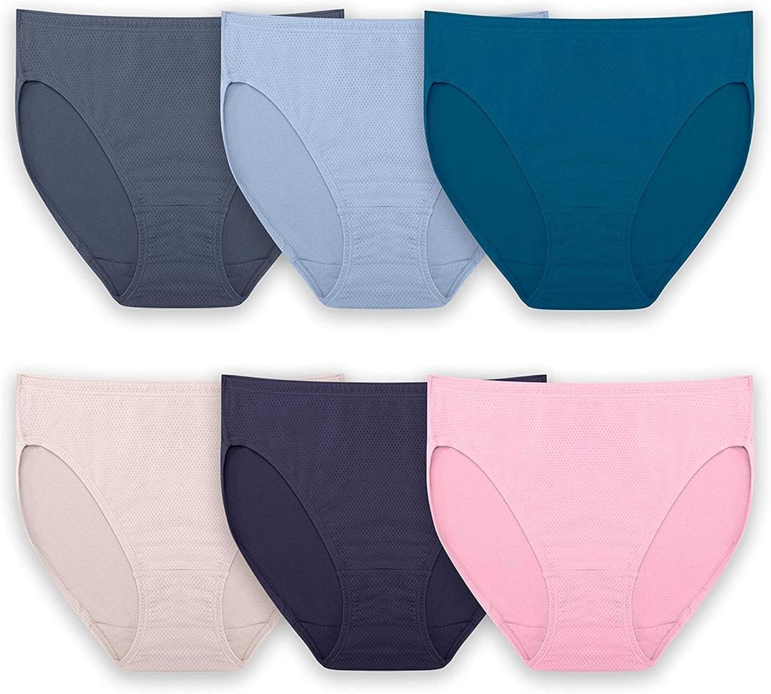 Fruit of the Loom Women's Breathable Underwear, Moisture Wicking Keeps You Cool & Comfortable, (7, Micro Mesh - Hi Cut - 6 Pack - Colors May Vary)