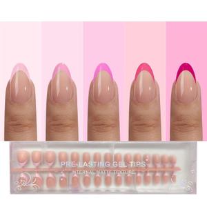 2 x Pink French Tip Press On Nails, OPkssnails 150pcs French Press ON Nails Extra Short Almond, Pre-lasting Soft Gel Nails, Soak Off Acrylic False Nails for Nail Art DIY Extension 15 Size (C2 DXR-Pink)