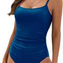 Eomenie Women's One Piece Tummy Control Ruched 1 Swimsuit, Blue, Large