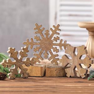 Bucherry 3 Pcs Winter Wooden Snowflake Decor Rustic Winter Snowflake Table Signs Wonderland Wood Blocks Farmhouse Christmas Tiered Tray Decorations for Xmas Table Shelf(Wood Colors)