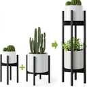 MUDEELA Only 1 Pack Indoor Plant Stands, 2 Tier Tall Plant Stand 30 inches, Mid Century Bamboo Plant Stand, Adjustable Width 8 - 12 inches, Fits Pot Size 14 Inch High Pot & Plant Not Included, Black