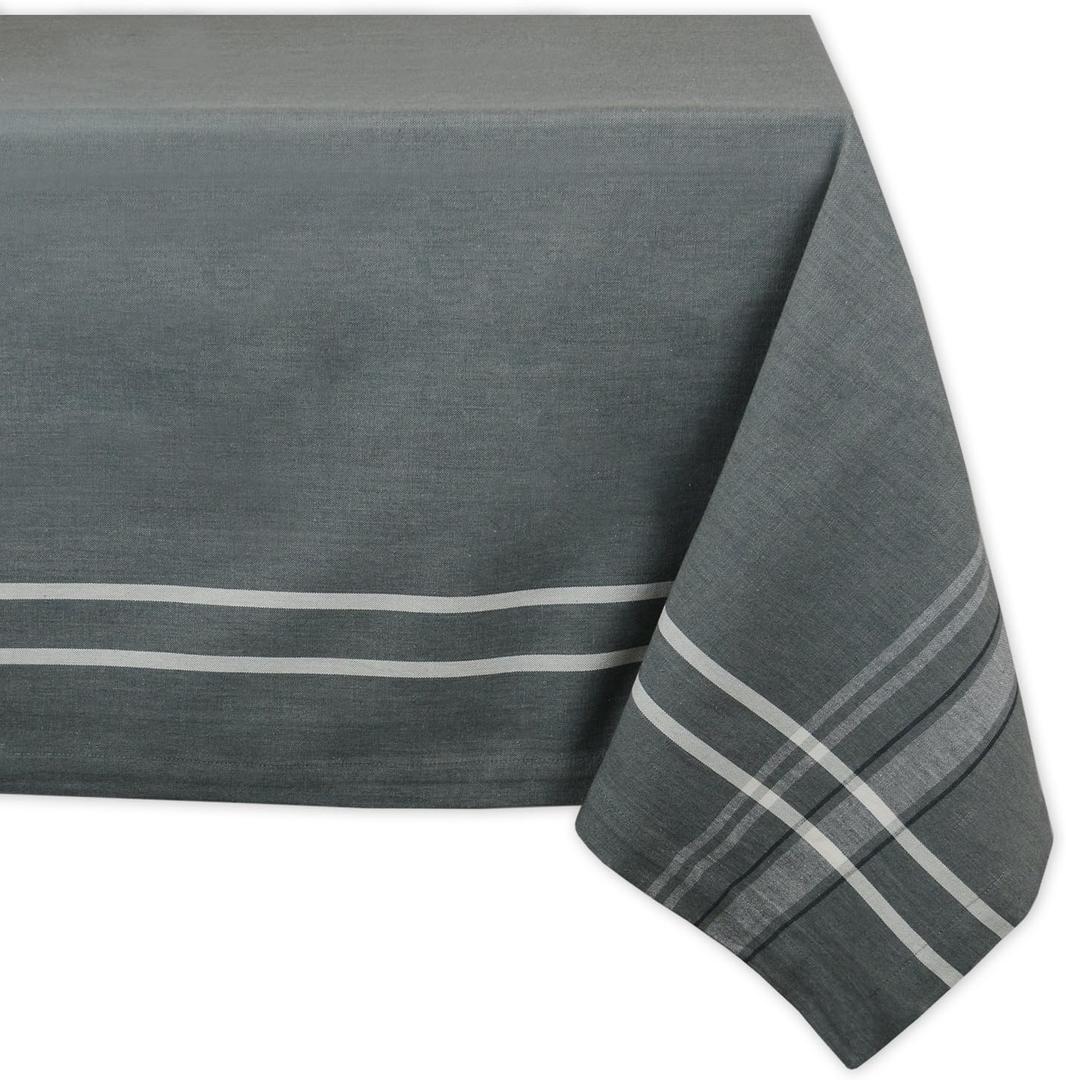 DII French Stripe Tabletop Collection Farmhouse Style Dining Table Linen Tablecloth, 60x120, Gray Chambray