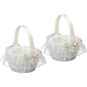2 PCS Wedding Flower Girl Baskets, Creative Hand-held Lace Rhinestone Flower Baskets for Flower Bride/ Kids Wedding Ceremony Party Accessories (C)