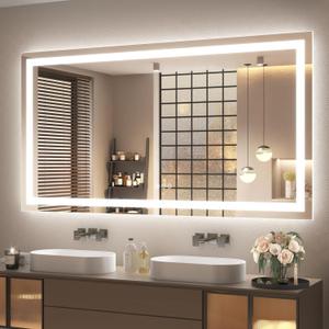 ODDSAN Led Bathroom Mirror 60x36, Large Illuminated Dimmable Vanity Mirror with Lights, Backlit and Front Lighted Makeup Mirror for Wall, Anti-Fog, ETL Listed (Horizontal/ Vertical)