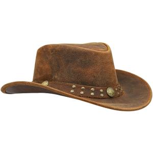 SideWinder Australian Cowboy Leather hat Unisex Adult for Men and Women Shapeable Outback Western Style Wide Brim (Small, Brown)