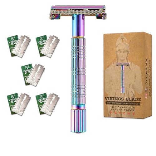 VIKINGS BLADE Safety Razor for Women + 5 Swedish Steel Blades. Quick Release Head, Double Edge. Smooth, Reusable, Recyclable (Model: Psyche)