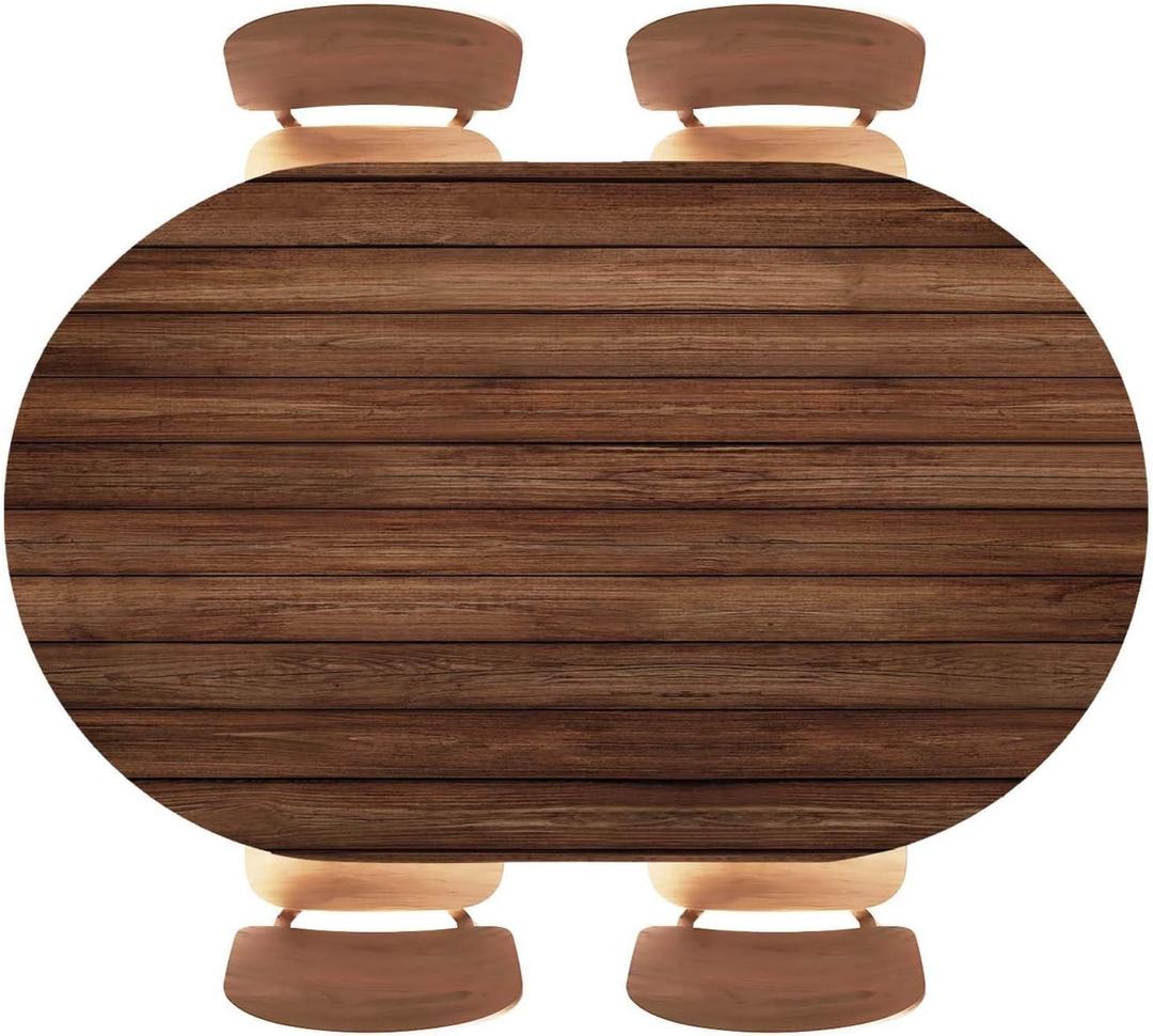 Oval Table Cloth Cover Wood Grain Fitted Tablecloth with Elastic Edge Brown Tablecloths Washable Cloths for Restaurant Farmhouse Party Decor, Fit for 42 x 60 Inch Tables, Style 13
