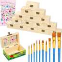 15 Pcs Small Wooden Boxes with Hinged Lids 3.5 x 2.2 x 2 Inch Unfinished Unpainted Wood Box Front Clasp Lockable Wooden Treasure Box, 20 Pcs Paint Brushes with 2 Sheets Craft Gems for Keepsake Boxes