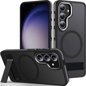 for Samsung Galaxy S24 Plus Case with [Invisible Stand], Compatible with MagSafe, Strong Magnetic & Kickstand, Drop Protection Slim Matte Phone Case for Galaxy S24+ (Black/Grey) (for Galaxy S24 Plus, Black/Grey+Stand)