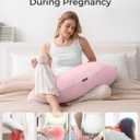 Momcozy Body Pillow for Pregnancy, J Shaped Pregnancy Pillows for Side Sleeping, Soft Maternity Pillow with Jersey Cotton Cover for Head Neck Belly Support, Pink