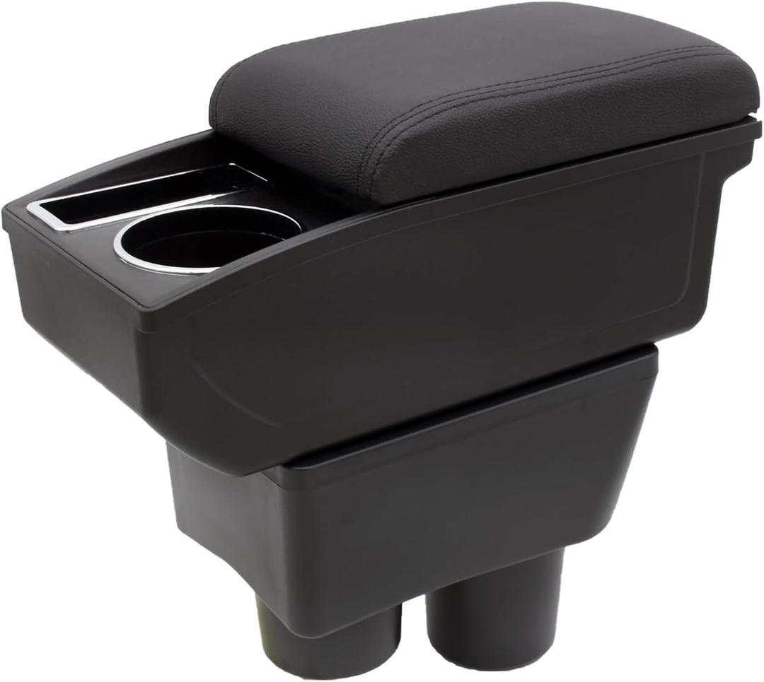 Car Armrest Box for Nissan Almera Versa 2012-2019 Auto Accessories Center Console Leather Arm Rest Double-Layer Storage Space with Cup Holder (Black Thread)