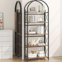 5-Tier Black Arched Folding Bookshelf with Storage Shelves, 71.3" Tall Farmhouse Collapsible Book Shelf with Metal Frame, Multifunctional Etagere Bookcase with Open Shelves for Living Room
