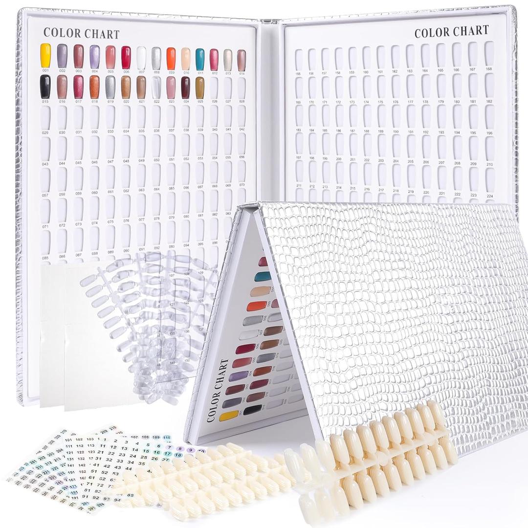 308 Colors Nail Swatches Book with 480 Nail Tips Nail Colors Book Professional Nail Display Chart Nail Gel Polish Practice Display Card Book for Nail Polish UV Gel, Nail Art Design (1 Fl Oz (Pack of 1), Silver)
