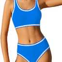WIQI Bathing Suit for Girls Size 10-12 Girls' Swimwear Cute Sport Color Contrast Trim Bikini Set Girls Swimsuit Teen Two Piece Swimsuits Blue
