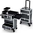Hododou Rolling Makeup Case Cosmetic Travel Trolley Storage Sliding Drawer 4 Tray Makeup Travel Case with Wheels Salon Barber Case Traveling Cart Trunk for Cosmetologist Nail Tech Hairstylist (EXP 08/20/26)