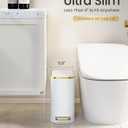 Cesun Small Bathroom Trash Can with Lid Soft Close, 5 Liter/1.3 Gallon Stainless Steel Garbage Can with Removable Inner Bucket, Step Pedal, Slim Waste Basket for Toilet, Office, Bedroom (White&Gold)