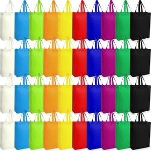 Boao 40 Pack Reusable Shopping Bags Bulk 14 x 10 x 4 Inch Shopping Bags for Groceries Non Woven Fabric Tote Bags Multicolored Grocery Bags with Handles for Shopping, Birthday Party, 10 Colors