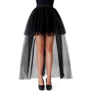 Spooktacular Creations Women's Black Bustle Skirts Long Tulle Tutu Skirt Elastic Overskirt for Halloween Cosplay Party (Black)