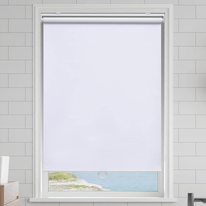 AOSKY Cordless Roller Shades Blackout Blinds for Windows Room Darkening Rolled Up Shades with Spring System, UV Protection Window Shades Door Blinds for Home and Office (28" W x 72" H, White)