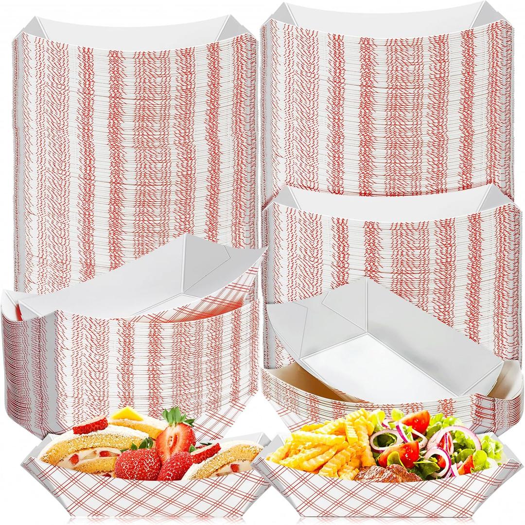 MotBach 160 Pack Checkered 2Lb Paper Food Boat Trays Disposable Paper Boats Containers, Colored Kraft Food Serving Tray Boats Plates for Snack Fries Sandwich Popcorn Dessert Taco BBQ Nacho
