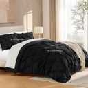 Andency Black Pinch Pleat Comforter Queen(90x90Inch), 3 Pieces(1 Pintuck Comforter and 2 Pillowcases) Pintuck Comforter Set, Polyester All Season Down Alternative Bedding Set Black, Queen(90"X90")