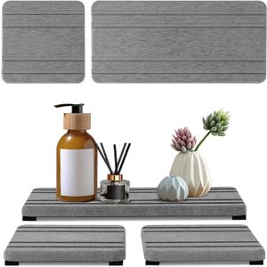 3PCS Water Absorbing Stone Tray, DryingNeat Diatomite Stone Sink Tray, Instant Dry Sink Coasters, Kitchen Sponge Hand Soap Holder, Countertop Fast Drying Counter Trays,8 * 4inch and 4 * 4inch (1pcs 2110cm + 2pcs 1010cm Gray Stripe)