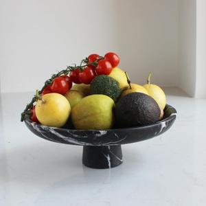Natural Black Marble Fruit Bowl for Kitchen Counter 10.2", Large Decorative Bowl Pedestal for Home Decor, Fruits Holder For Dining Table - Kitchen Organization (Nero Portoro Marble)