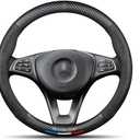 Custom-Fit Car Steering Wheel Cover Compatible with Mercedes-Benz Car. Premium Stylish Nappa Leather Carbon Fiber Texture Protector, Non-Slip, Mercedes Benz Compatible Accessories (Black)37 cm to 38cm
