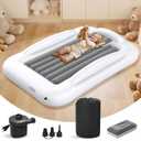 Inflatable Kids Travel Bed - Portable Comfortable Air Mattress with 3 Sides Safety Bumpers - Blow Up Bed for Camping & Travel (53 Inches)