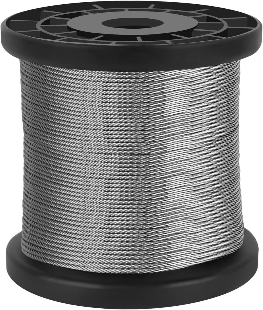 1/16 Wire Rope 304 Stainless Steel Cable, 250ft Aircraft Cable With 120Pcs Sleeves, 7x7 Strand Core 368lbs Strong Load-Bearing, Perfect for Outdoor Clotheslines or Crafts