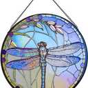 12 Inch Stained Glass Window Hanging, Large Dragonfly Suncatcher, Stained Glass Window Suncatcher, Dragonfly Home Wall Art Decor for Indoor/Outdoor, Hand Colorful Panel Sun Catcher, Gift for Mom