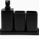 ZCCZ Bathroom Accessory Sets, 4 Pieces Bathroom Accessories Complete Set Vanity Countertop Accessory Set, Includes Lotion Dispenser Soap Pump, Tumbler, Toothbrush Holder and Tray (Matte Black)