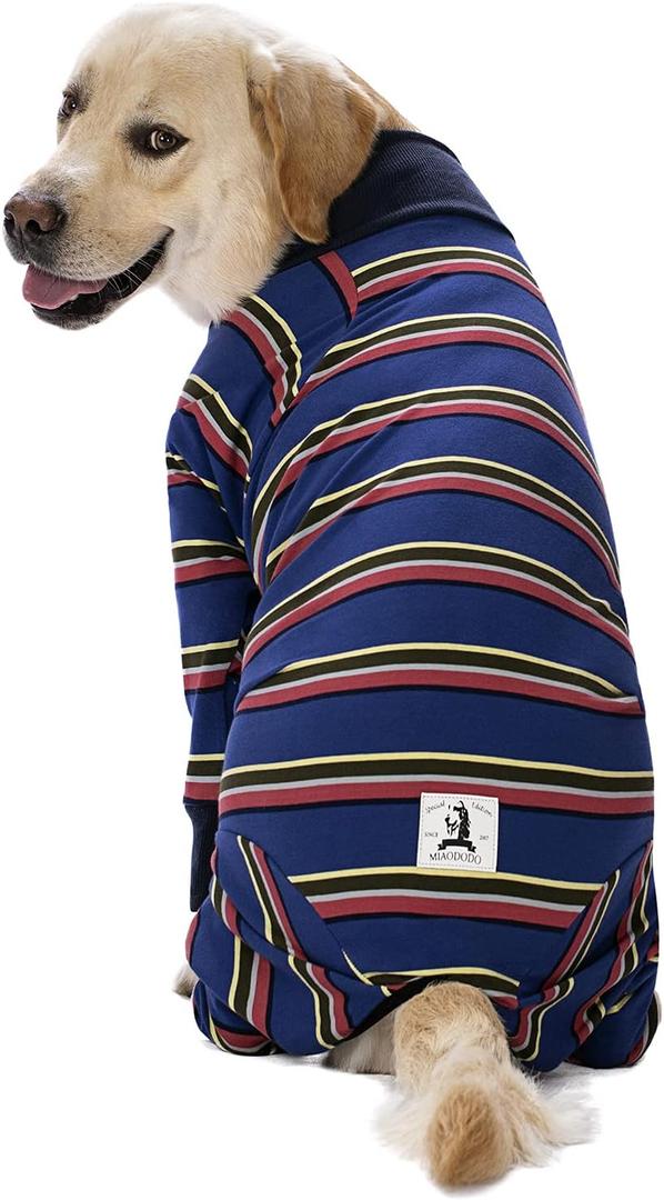 Dog Surgery Recovery Suit Female Male for Dogs After Surgery Medium Large Dogs Onesie,Lightweight Dog Recovery Suit for Shedding Prevent Licking Surgical Wound,Dog Pajamas Pjs Clothes, Full Belly (30 (Chest 29.92 in | Backlength 19.69 in), Navy stripes)