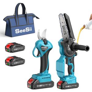 SEESII Mini Chainsaw & Pruning Shears: 6" Electric Saw Brushless & 1.3" Pruner with 22.0Ah Batteries, Cordless Combo for Wood Cutting/Branch Trimming, Gardening Tools for Dad Men Husband