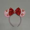 Christams Mouse Ears Headband for Women, Red Bows Spiral Beads Pink Hairband Christams Party Favors