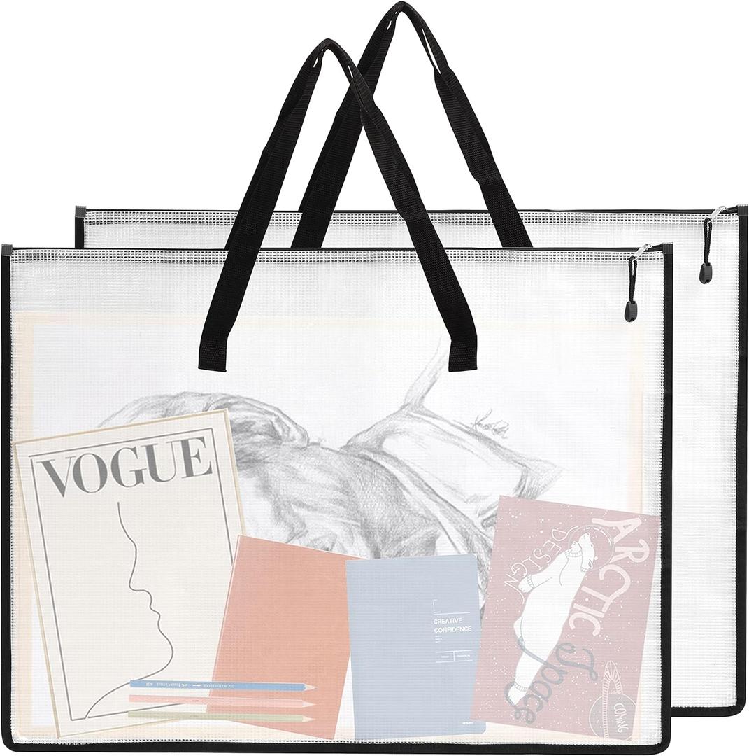 EOOUT 2 Pack 18.5x24.8 Inches Art Portfolio Case, Portfolio Folder for Artwork, Posters Storage Bag with Zipper and Handle Mesh Folder Organizers for Poster, Scrapbook, Keepsake and Bulletin Board